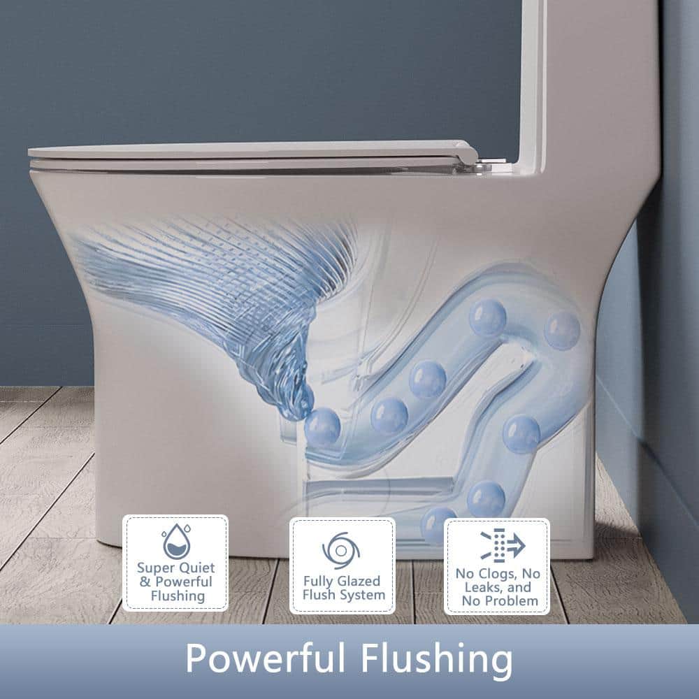 White Ceramic Elongated Dual Flush One-Piece Toilet