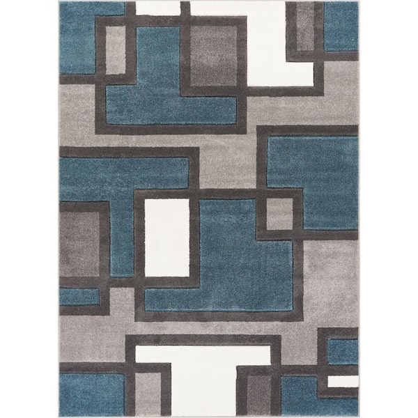 Well Woven Ruby Imagination Squares Blue 4 ft. x 5 ft. Modern Area Rug