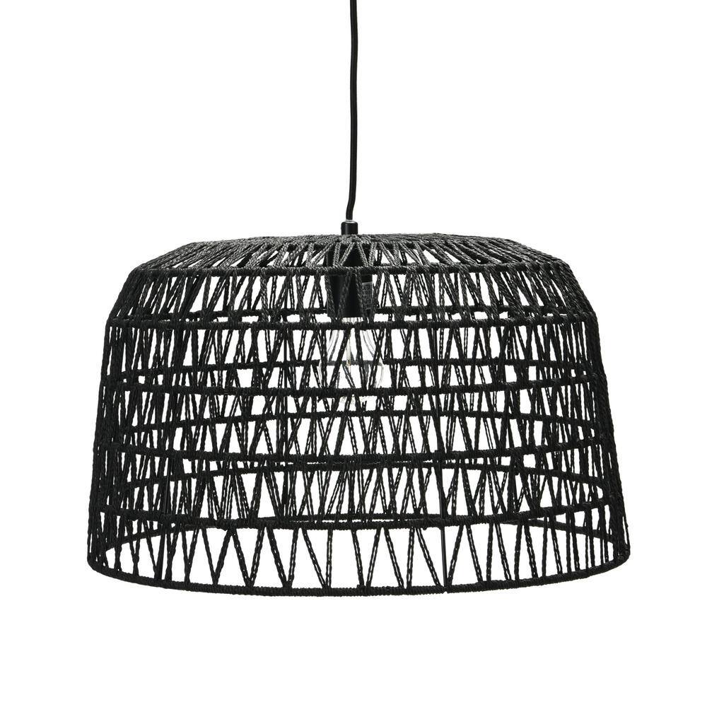 Farmhouse Black Woven Paper Rope LED Chandelier, 20.5"