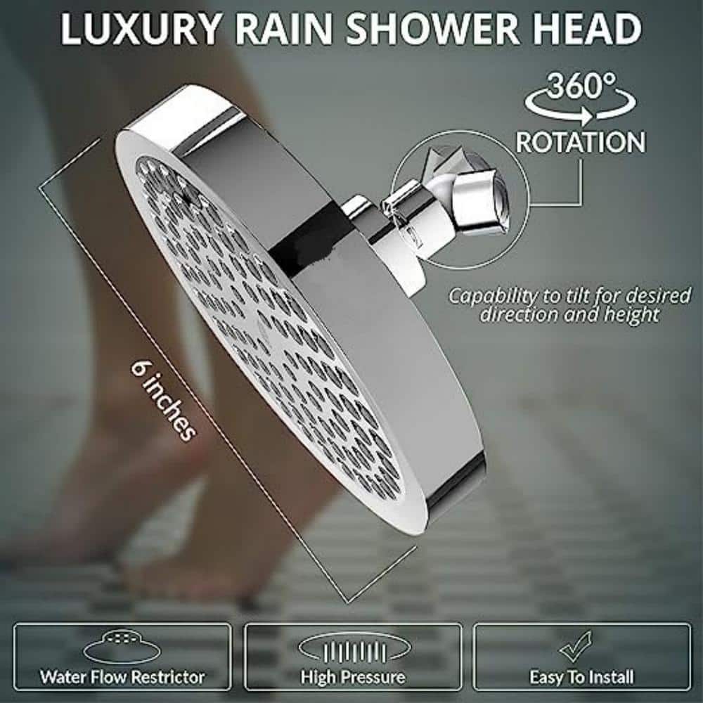 6-Inch Chrome Rain Shower Head with Filter and Adjustable Angles