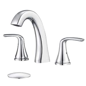 8 in. Widespread Double Handle Bathroom Faucet with Drain Assembly in Polished Chrome