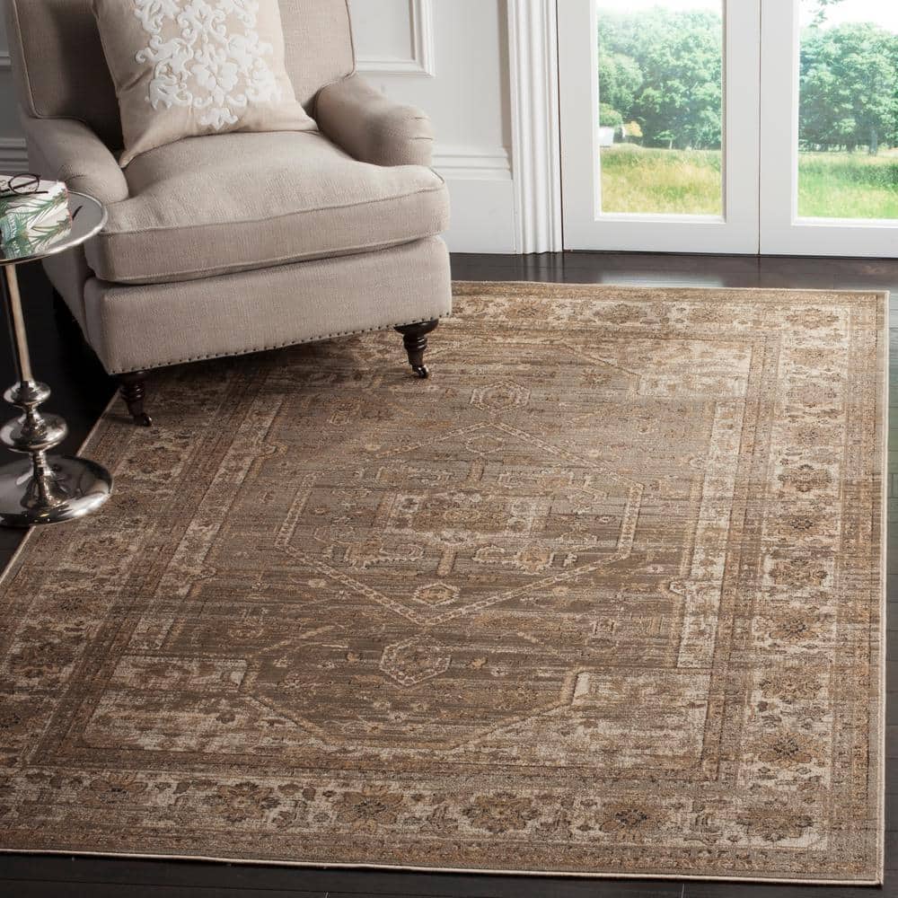 Vintage Light Brown Rectangular Viscose Area Rug