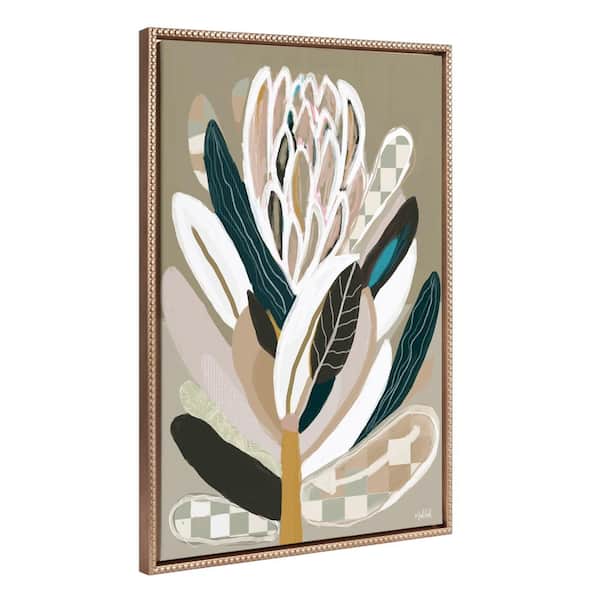 Kate and Laurel Modern Neutral Flower Framed Canvas Wall Art for Home Decor 1-Piece Gold Framed Canvas Art Print, 23 in. x 33 in.
