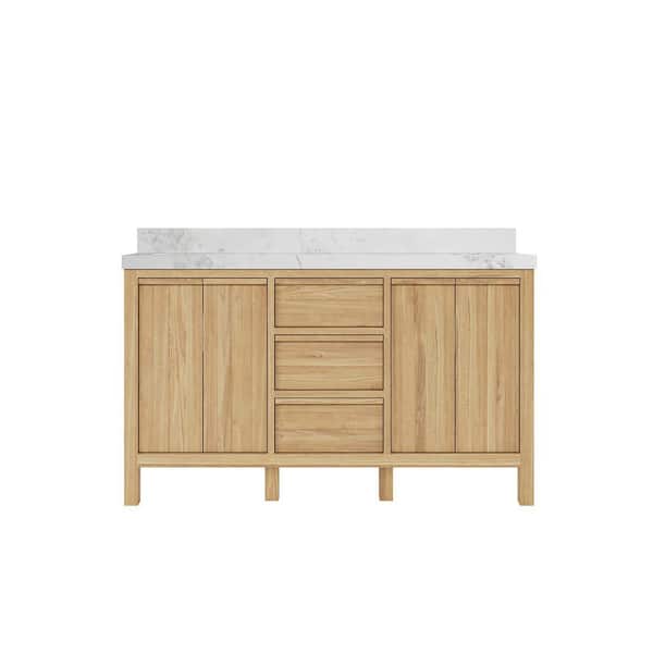 Willow Collections Elizabeth 60 in. W x 22 in. D x 36 in. H Double Sink Bath Vanity in Natural with 2" Calacatta Nuvo Top