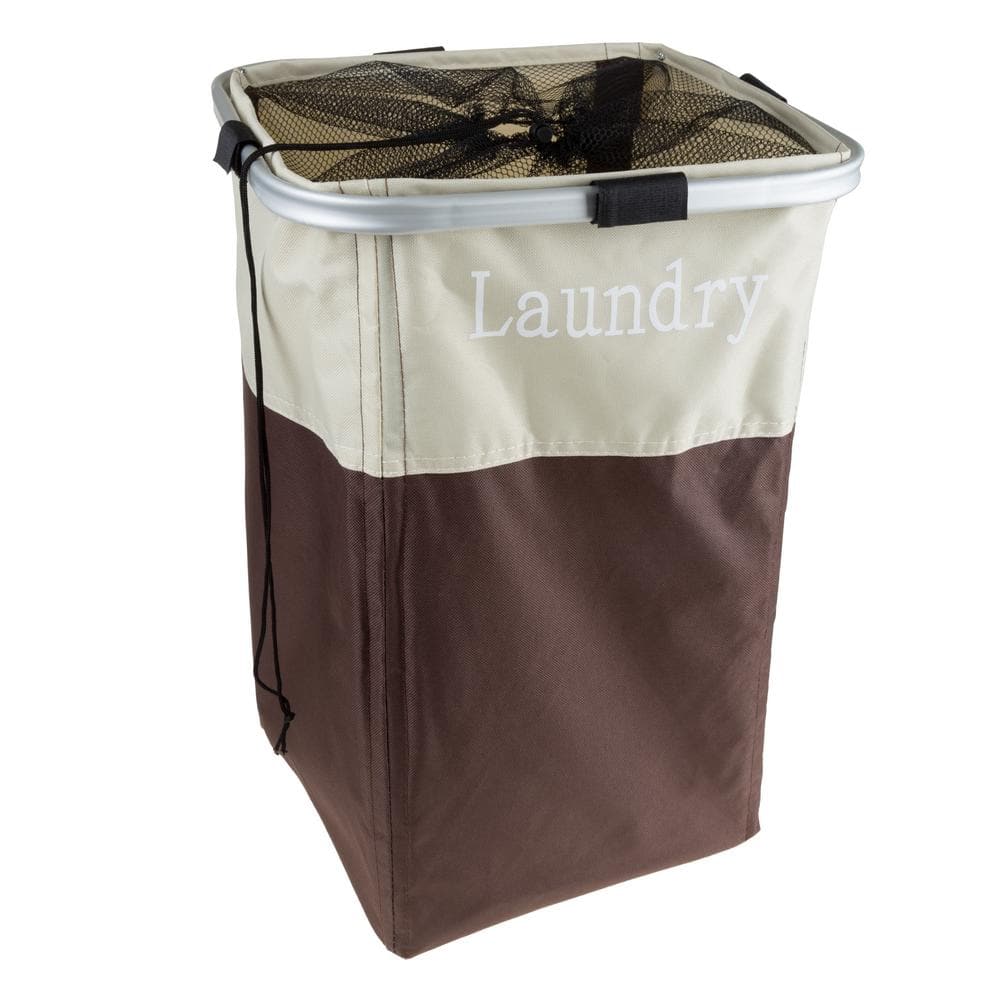 Lavish Home Brown Collapsible Canvas Laundry Basket with Mesh ...