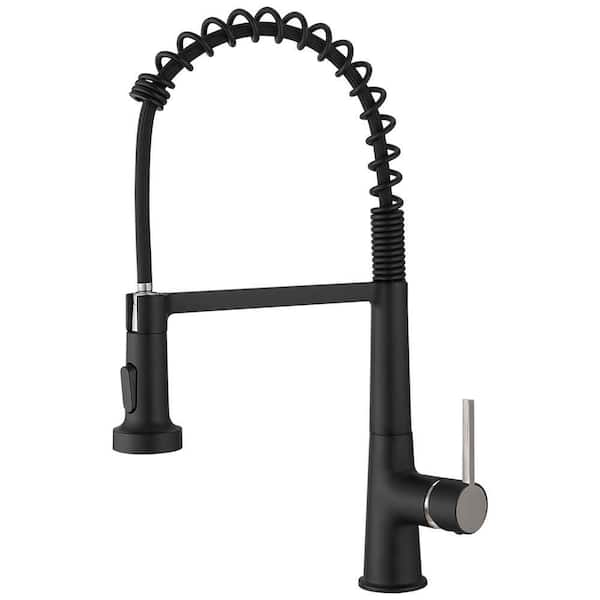 Spring Single Handle Pull Down Sprayer Kitchen Faucet with Power Clean in Matte Black