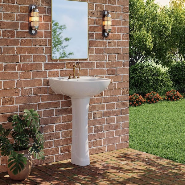 21.7 in. W x 18.5 in. D Round Ceramic Pedestal Combo Bathroom Sink in White with Overflow Drain