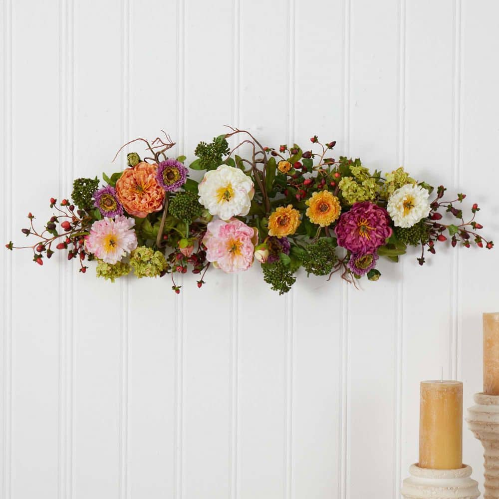 26" Multicolor Peony Outdoor Tabletop Centerpiece