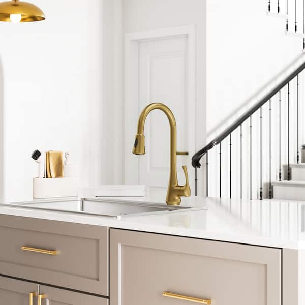 18.3 in. H Stainless Steel 1-Handle 2-Spray Pull Down Sprayer Kitchen Faucet with 360° Swivel in Brushed Gold