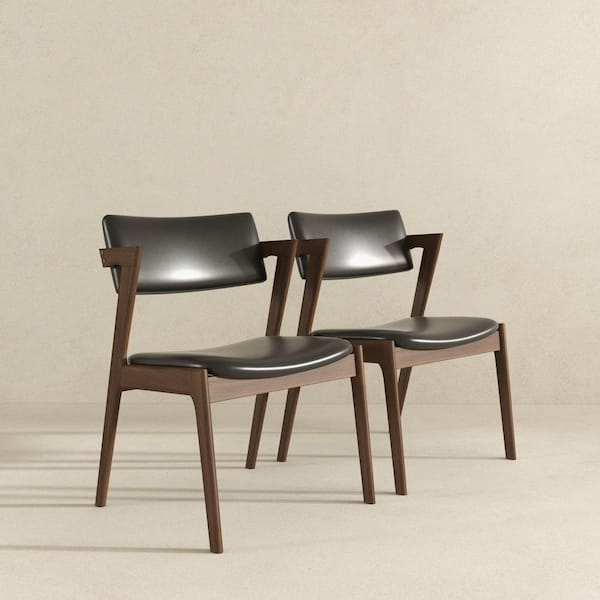 Royce Black Faux Leather Modern Dining Side Chair, Solid Wood, (Set of 2)