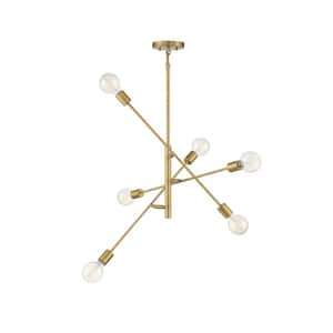 26 in. W x 12 in. H 6-Light Natural Brass Chandelier with Adjustable Arms