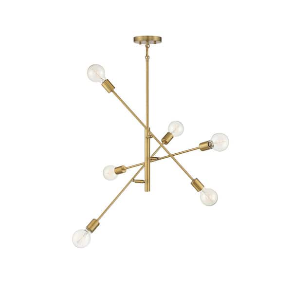 TUXEDO PARK LIGHTING 26 in. W x 12 in. H 6-Light Natural Brass Chandelier with Adjustable Arms