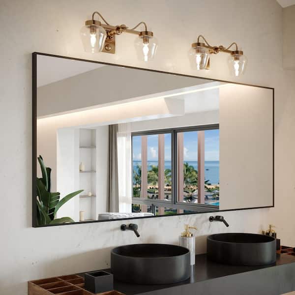 77 in. W x 36 in. H Rectangle Aluminum Alloy Framed Wall Mounted Bathroom Vanity Accent Mirror in Black