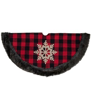 48 in. Red and Black Christmas Tree Skirt with Burlap Snowflake
