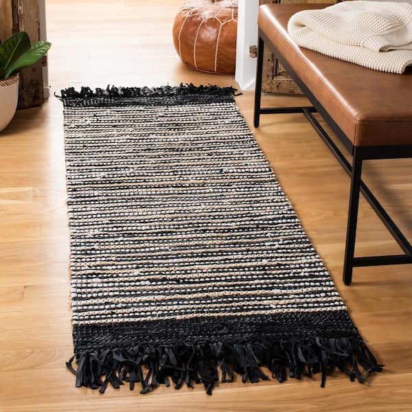 Vintage Leather Black/Multi 2 ft. x 6 ft. Striped Runner Rug