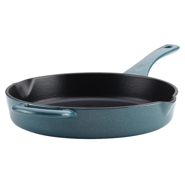 Ayesha Curry Home Collection 10 in. Cast Iron Skillet in Twilight Teal with Pour Spout