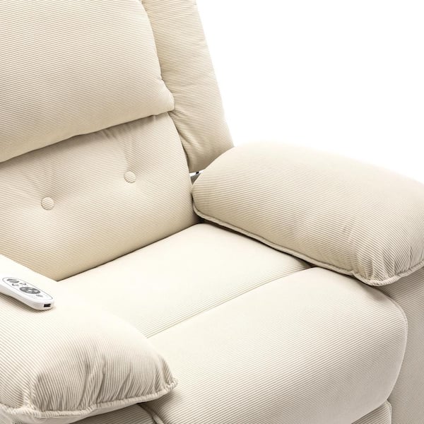 Beige Linen Upholstery Massage Recliner Chair with Power Lift Chair, Adjustable Massage and Heating Function