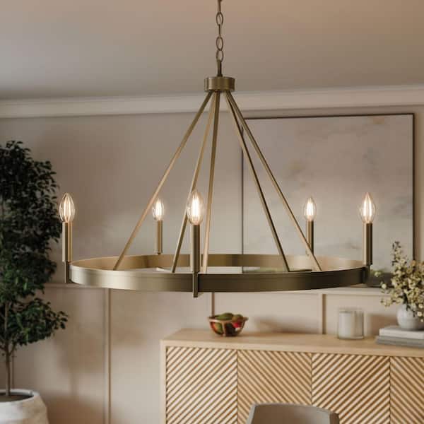 Aleswith Collection 32 in. 5-Light Aged Bronze Farmhouse Chandelier for Dining Room, Great Room and amp, Living Room