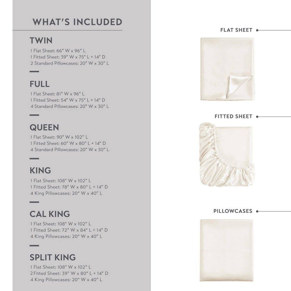 Ivory Queen Satin Polyester 6-Piece Luxury Sheet Set