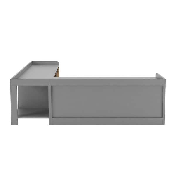 FUFU&GAGA 63 in. Gray Entryway Dining Bench without Back with L