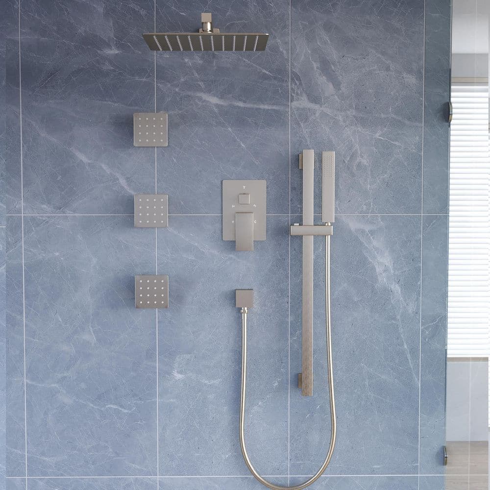 3-Spray Wall Bar Shower Kit with Hand Shower in Brushed Nickel with 3 Jets, 11.81 in. Rain Shower Head, Valve Included price history on PriceWatchPro