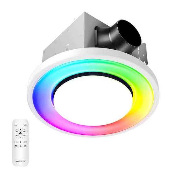 RGB4 Decorative White 110 CFM 1.5 Sone Ceiling Bathroom Exhaust Fan with Dimmable and RGB Light, Remote, Round