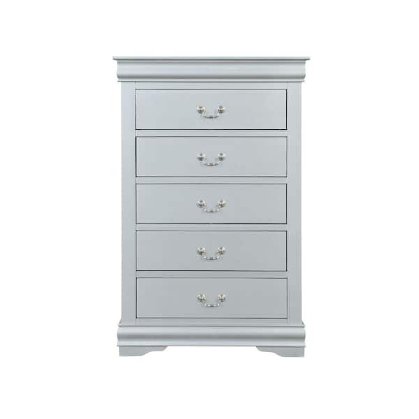 Benjara 5-Drawer Gray Spacious Wooden Chest with Bracket Base 31.22" L x 15.43" W x 47.44" H