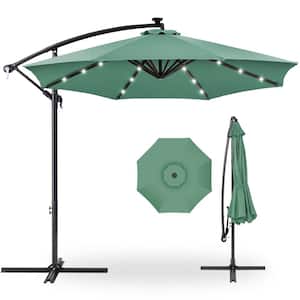 10 ft. Cantilever Solar LED Offset Patio Umbrella with Adjustable Tilt in Seaglass