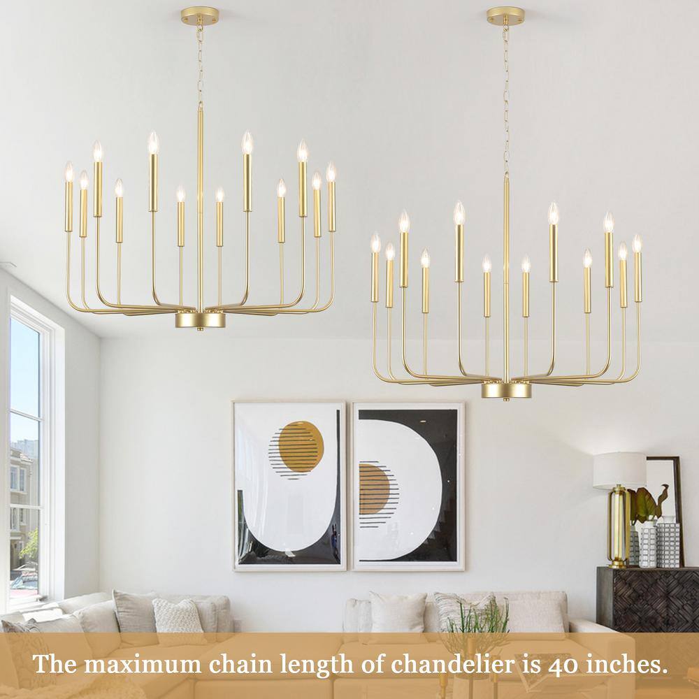 Gold 12-Light Linear Candle Metal Chandelier