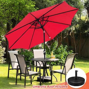 9 ft. Aluminum Market Crank and Tilt Patio Umbrella in Red with Base