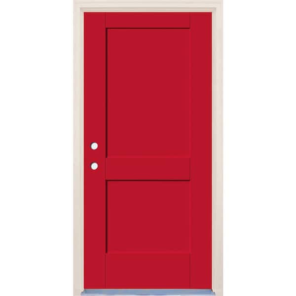 Builders Choice 32 in. x 80 in. 2-Panel Right-Hand Ruby Red Fiberglass Prehung Front Door w/6-9/16 in. Frame and Nickel Hinges
