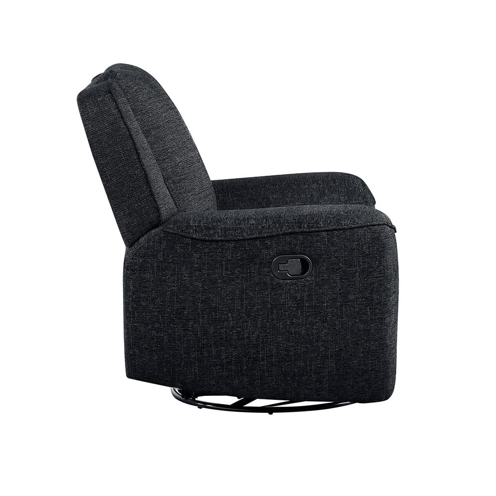 Ebony Chenille Upholstered Swivel Recliner with Wood Frame