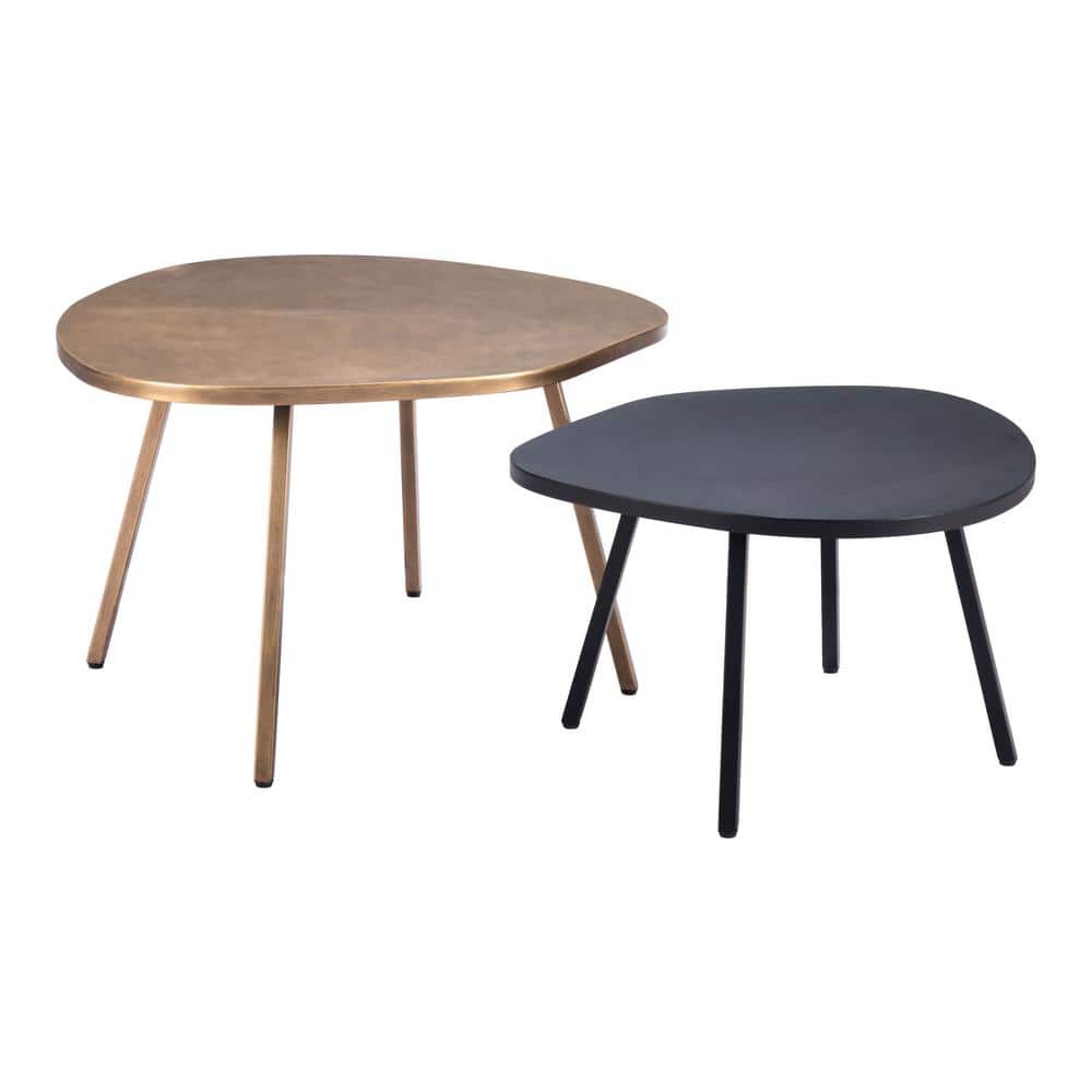 Castelo 2-Piece Brass and Black Metal Coffee Table Set