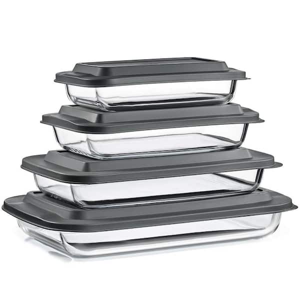 4-Piece Deep Glass Baking Dish Set with Lids-Oven-Safe, and Dishwasher-Safe for Easy Baking, Storing, and Serving