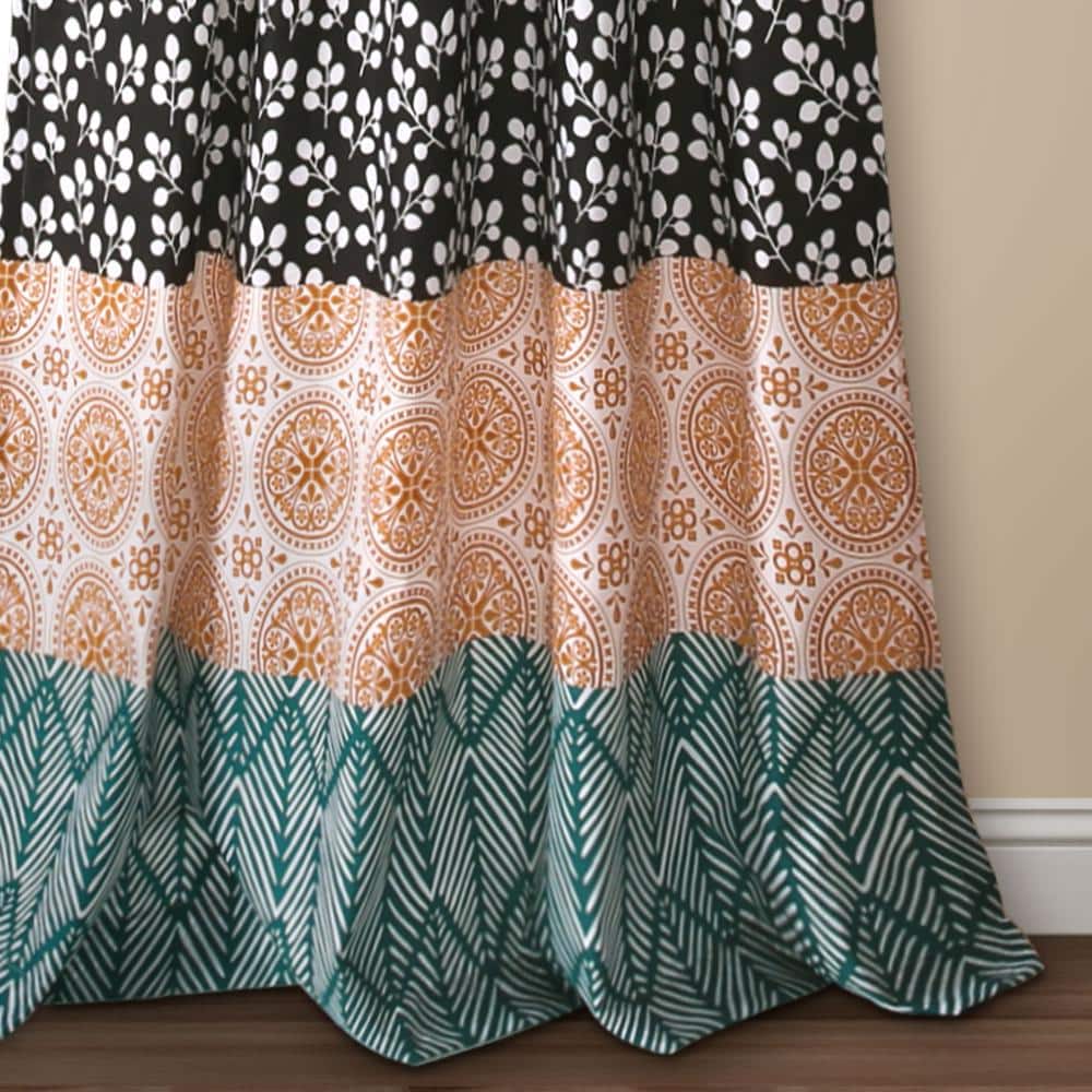 95" x 52" Turquoise and Orange Bohemian Polyester Curtain Panel Set