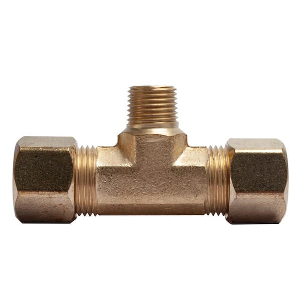 LTWFITTING 3/8 in. O.D. x 3/8 in. O.D. x 1/8 in. MIP Brass Compression Branch Tee Fitting (5-Pack)