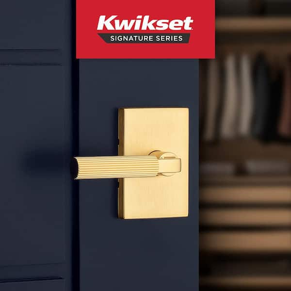 Mirada Satin Brass Rectangle Hall/Closet Door Handle with Microban Antimicrobial Technology