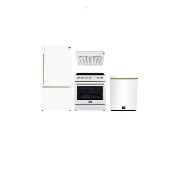 4-Piece ComboLeonardoEspresso 30 in.Range 30 in.RangeHood, 31 in.FreezerRefrigerator 24 in. Built-in Dishwasher in White