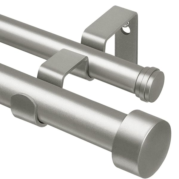 66-120in Silver Heavy-Duty Double Curtain Rod with End Caps