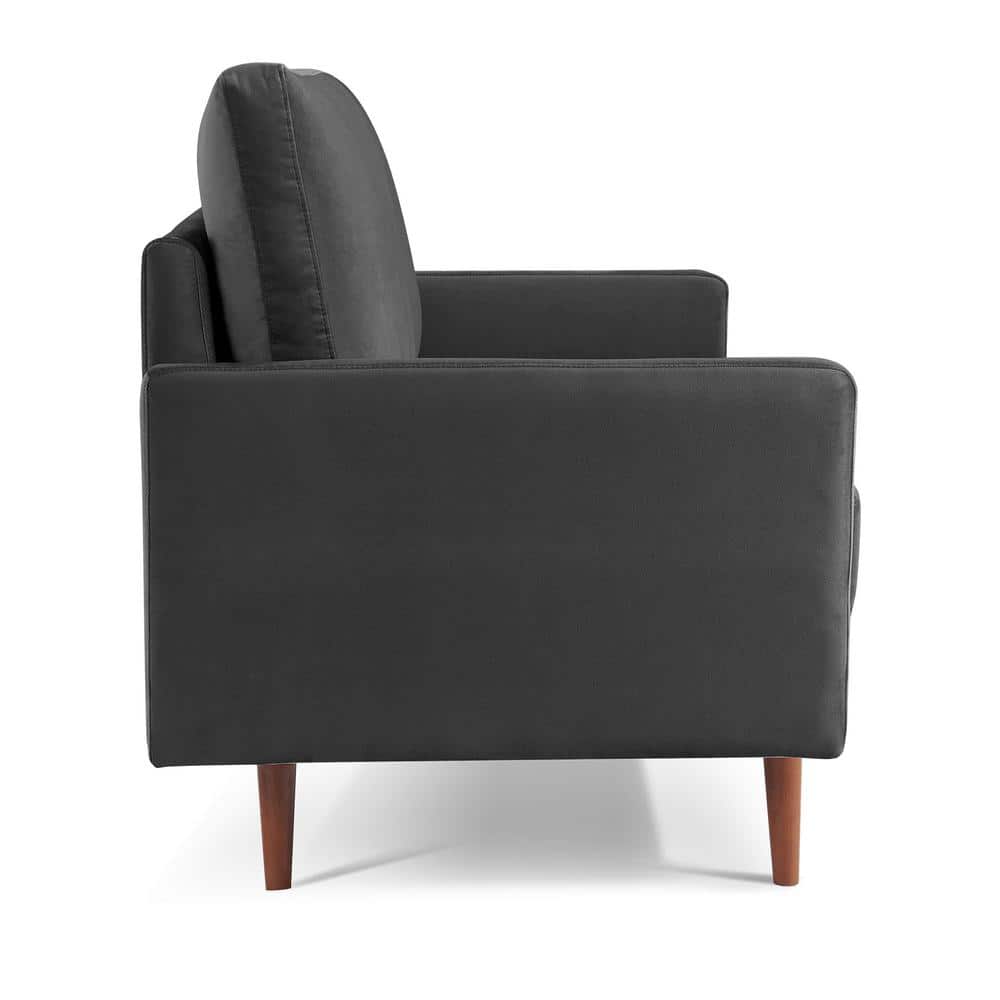 69 Inch Black Velvet Lawson Sofa with Wood Legs
