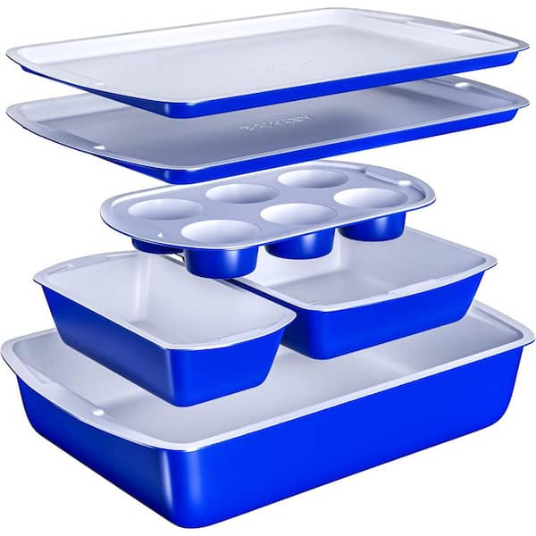 6-Piece Nonstick Royal Blue Coating, Commercial Grade Carbon Steel Bakeware Sets
