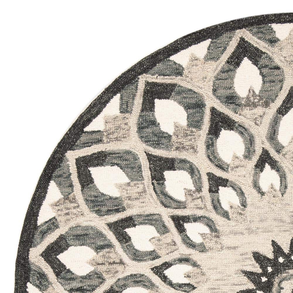Handmade Charcoal and Ivory Wool 6' Round Tufted Area Rug
