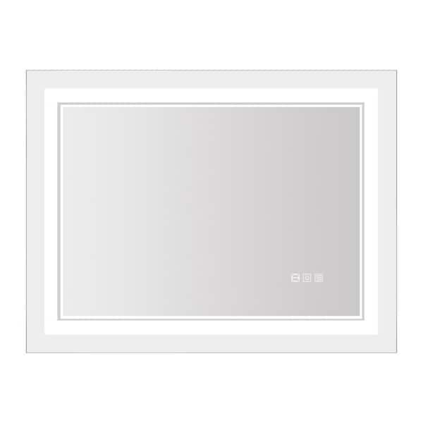 Unbranded 48 in. W x 36 in. H Large Rectangular Framed wall hanging Anti-Fog LED Bathroom Vanity Mirror
