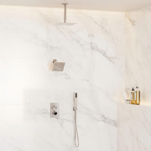 Crozet Thermostatic 7-Spray Ceiling Mount Dual Fixed and Handheld Shower Head Shower Faucet 2.5 GPM in Polished Chrome