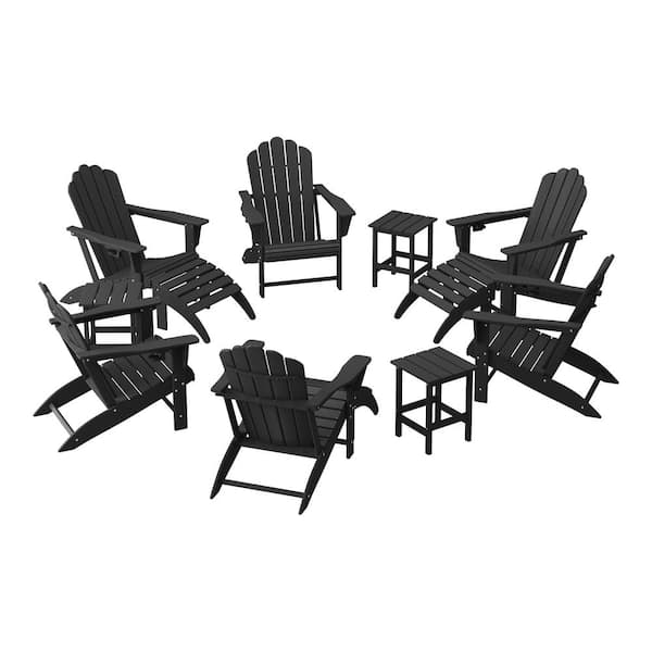 Aderson 12-Piece All Weather Fade Resistant Outdoor Plastic Adirondack Chair Patio Conversation Lounge Set in Black