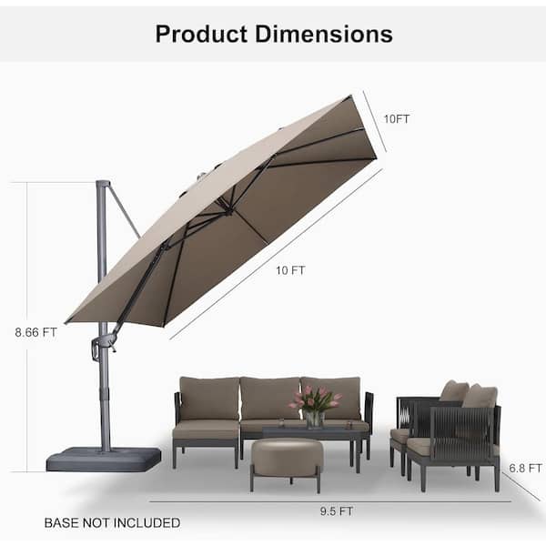 10 ft. Square Outdoor Patio Cantilever Umbrella Aluminum Offset 360° Rotation Umbrella in Taupe