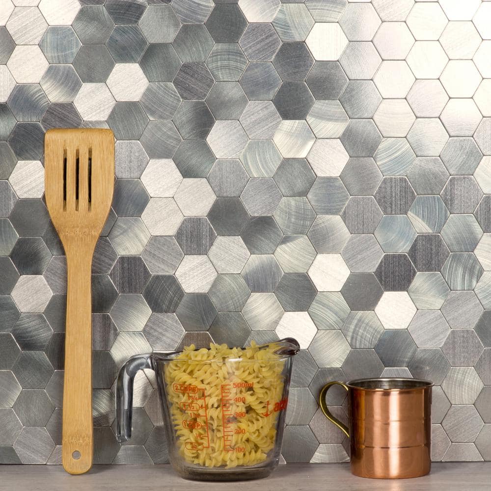 Silver 12x12 Aluminum Hexagon Mosaic Tile