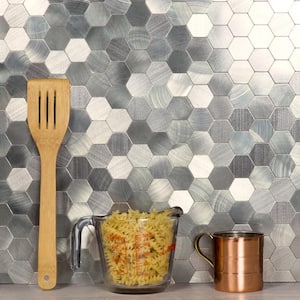 Enchanted Metals Silver Hexagon Mosaic 12 in. x 12 in. Brushed Peel and Stick Wall Tile (0.9 sq. ft.)