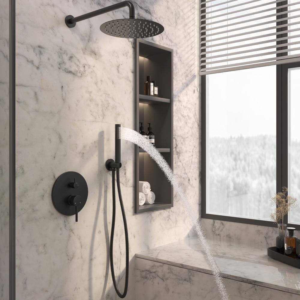 Matte Black Wall Mounted Rain Shower System with Handheld