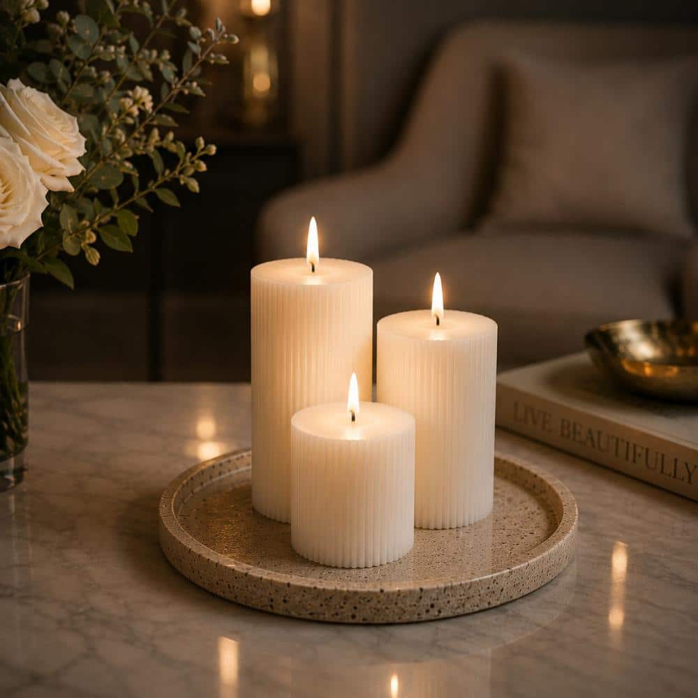 ALOA DECOR Set of 3 Real Wax White Candle USB-C Rechargeable